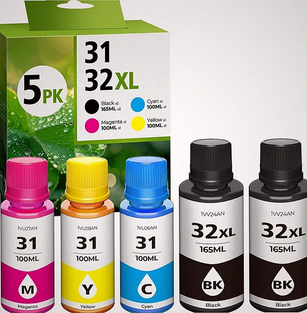 5 Pack Smart Ink Refill Bottle: Our 31 ink bottle set, 32xl black ink bottles ar