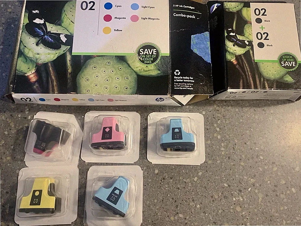 HP Photo Smart Printer Ink 02 Lot of 7 Cartridges Black Pink Blue Yellow Magenta