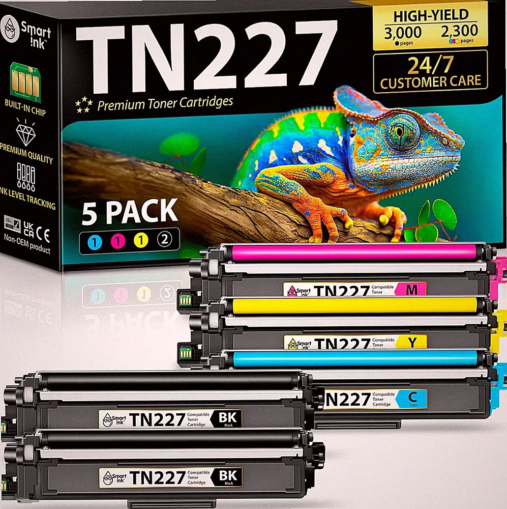 Smart Ink Compatible TN227 High Yield Toner Cartridge 5 Pack (2BK/C/M/Y) Replace