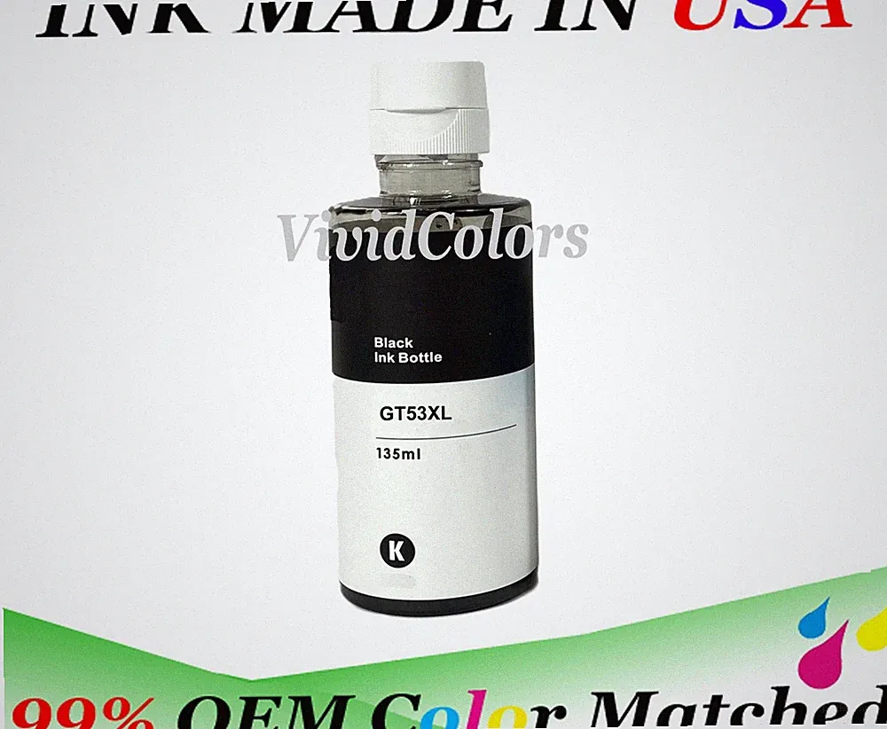 Vivid Colors Non OEM Black Refill Ink bottle GT53XL 135ml for hp Smart Tank